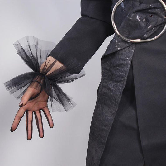 Vestido de Novia Negro Corto con Encaje y Tul Ultradelgado