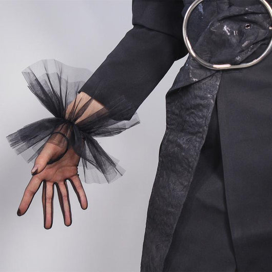 Vestido de Novia Negro Corto con Encaje y Tul Ultradelgado