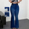 High-Waisted Elastic Slim Fit Jeans with Denim Print