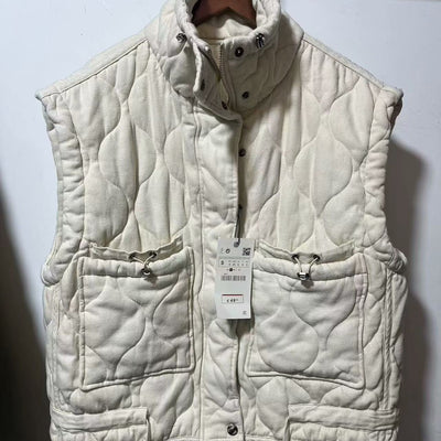 Chaleco Casual de Algodón Gris para Mujer con Cuello de Pie