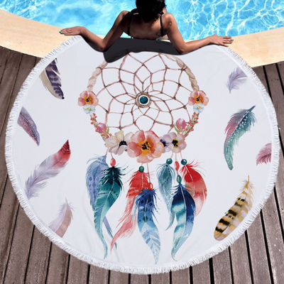 Toalla de Playa Redonda Microfibra Dream Net con Yoga Pad y Flecos