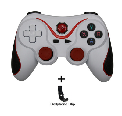 White and red wireless Bluetooth game controller with a black cellphone clip for Android mobile gaming. - Image 18