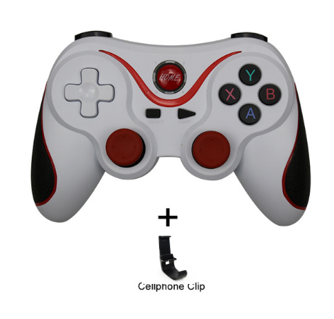 White and red wireless Bluetooth game controller with a black cellphone clip for Android mobile gaming. - Image 18
