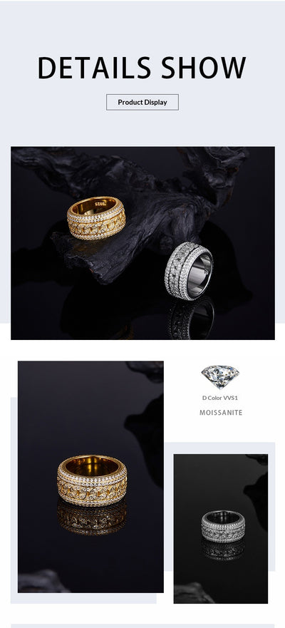 Anillo Cubano Giratorio de Plata 925 con Moissanita Completa para Hombre - Image 11