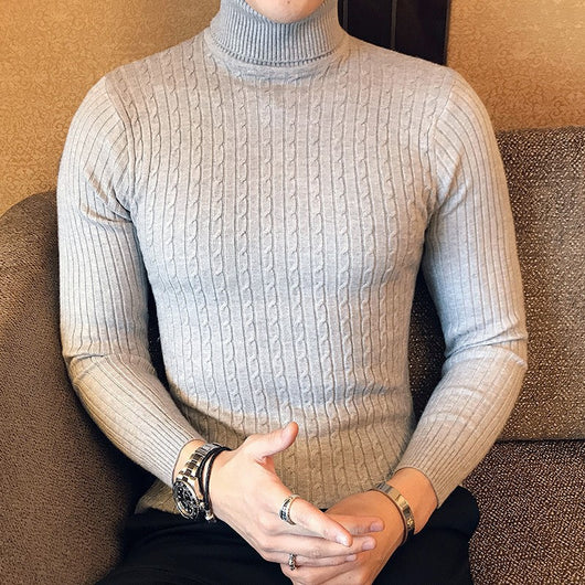 Suéter Tejido Retorcido de Cuello Alto para Hombre - Estilo Moderno y Versátil - Image 3