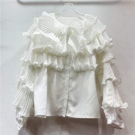 Blusa Elegante Coreana con Mangas Voluminosas y Diseño Fruncido - Image 4