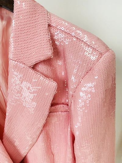 Blazer Suelto Doble Botonadura Rosa Raíz de Loto con Lentejuelas - Image 8