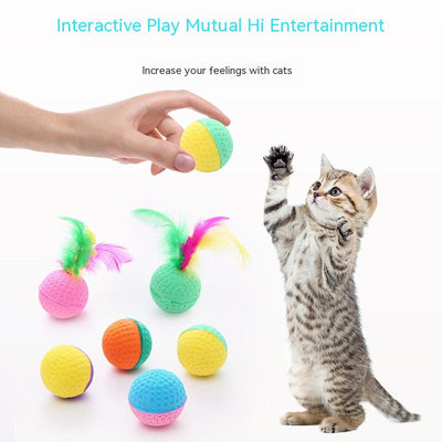 Set of colorful two-tone foam cat toy balls, each 4cm in diameter, in various bright color combinations. - Image 3