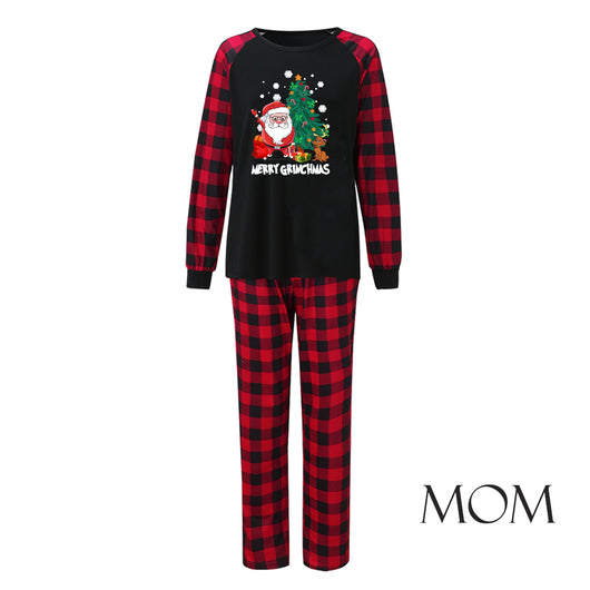 Men's Christmas pajama set with a black long-sleeve top featuring Santa, a Christmas tree, and Max, the Grinch's dog, with "Merry Grinchmas" text, paired with r - Image 8