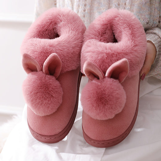 Pantuflas Cálidas de Conejo y Gato Felpa - Zapatillas de Casa Algodón Grueso Invierno