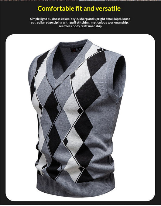Suéter Tejido Jacquard para Hombre - Chaleco Cuello V - Image 17