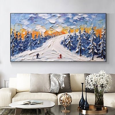 Cuadro Óleo Paisaje Invernal Esquí - Arte Texturizado Lienzo Grande para Sala - Image 5