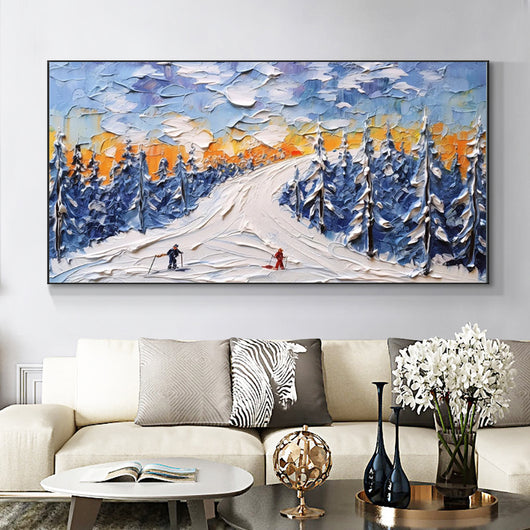 Cuadro Óleo Paisaje Invernal Esquí - Arte Texturizado Lienzo Grande para Sala - Image 5
