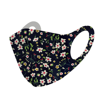 White face mask with a vibrant floral pattern featuring purple, blue, and pink flowers with green leaves. - Image 10