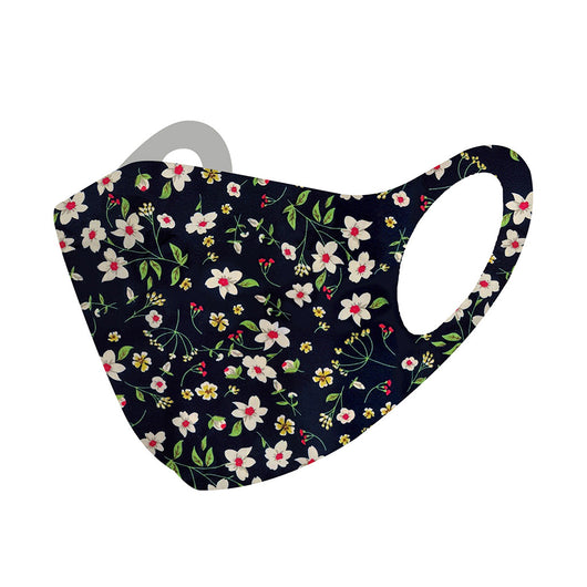 White face mask with a vibrant floral pattern featuring purple, blue, and pink flowers with green leaves. - Image 10