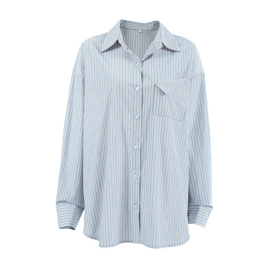 Camisa Manga Larga a Rayas con Detalles de Diamantes - Image 5
