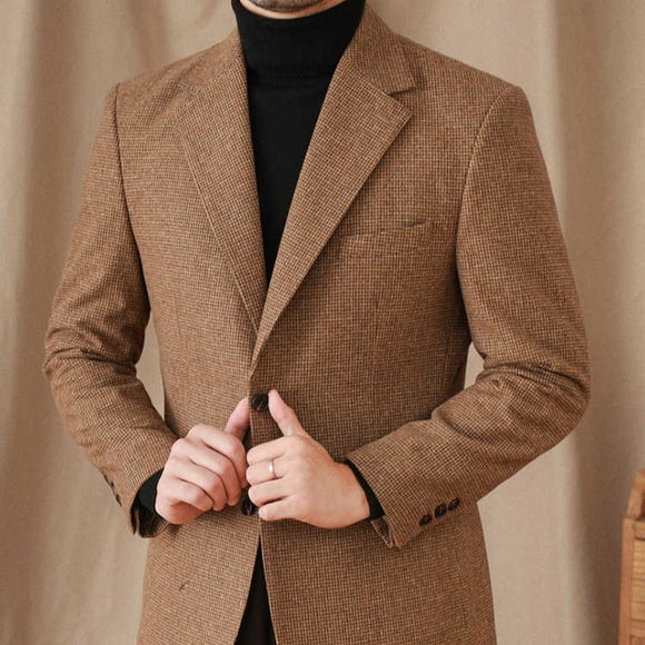 Men's Vintage Houndstooth Slim Fit Coat