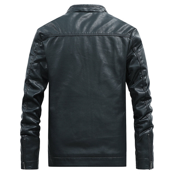 Chaqueta de Cuero para Hombre Talla Grande con Cuello de Pie