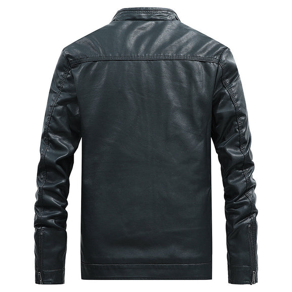 Chaqueta de Cuero para Hombre Talla Grande con Cuello de Pie