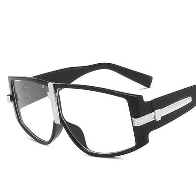 Black large square frame sunglasses with dark lenses and silver-tone accents on the temples and bridge. - Image 11