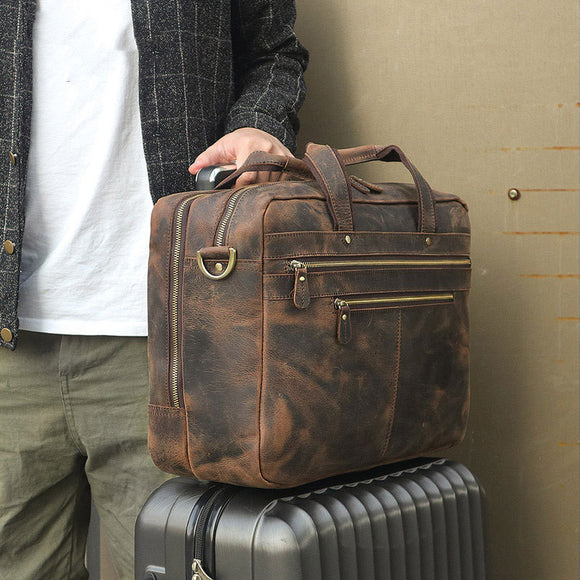 Maletín de Cuero Vintage Crazy Horse para Hombre