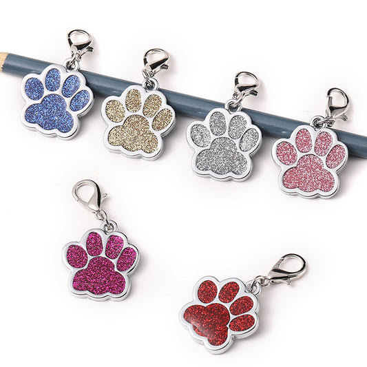 Placa de identificación personalizada para perro con brillo y forma de pata en aleación de zinc