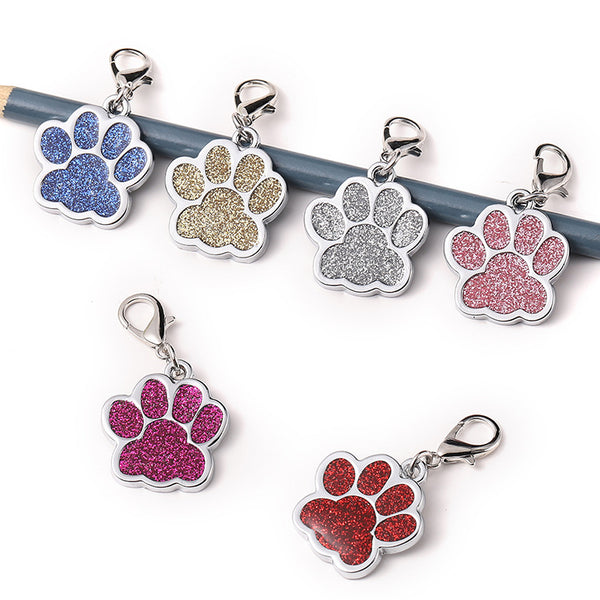 Placa de identificación personalizada para perro con brillo y forma de pata en aleación de zinc
