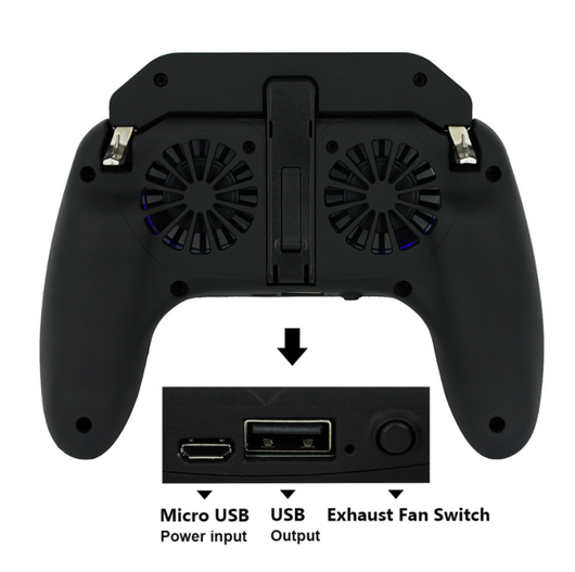 Black and red game controller with phone holder, dual cooling fans, and power bank function for smartphones. - Image 2