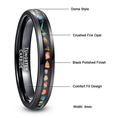 Anillo de Acero Tungsteno Dome Plata Negra con Ópalo Incrustado para Mujer - Image 8