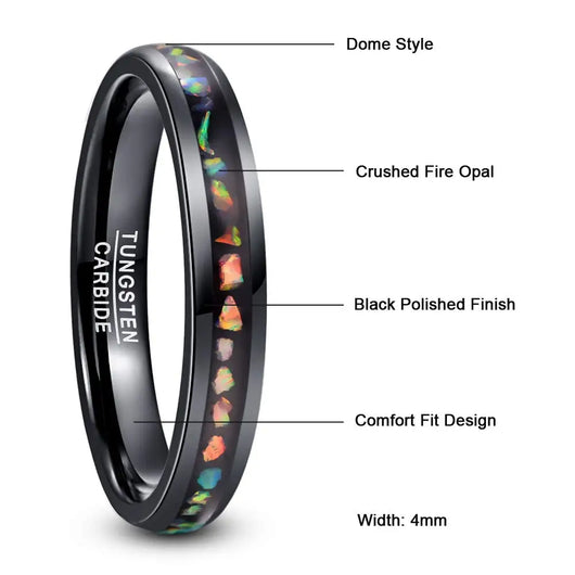 Anillo de Acero Tungsteno Dome Plata Negra con Ópalo Incrustado para Mujer - Image 8