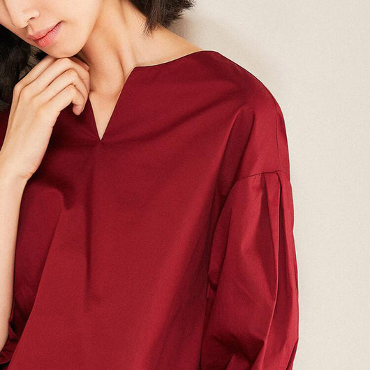 Blusa Suelta de Algodón con Mangas Acampanadas y Cuello en V - Image 4
