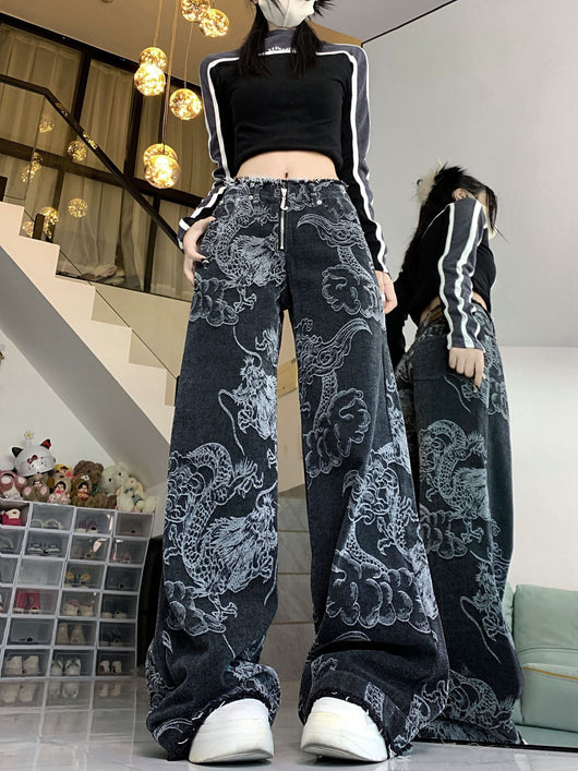 Jeans Hip Hop con Estampado de Dragón para Mujer - Image 3