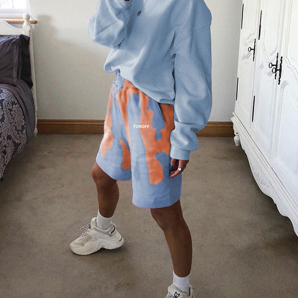 Shorts Tie-Dye Cintura Alta Elástica Holgada