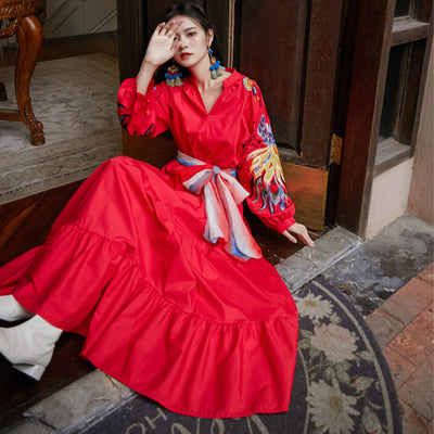 Vestido de Seda con Bordado de Fénix y Contraste - Image 10