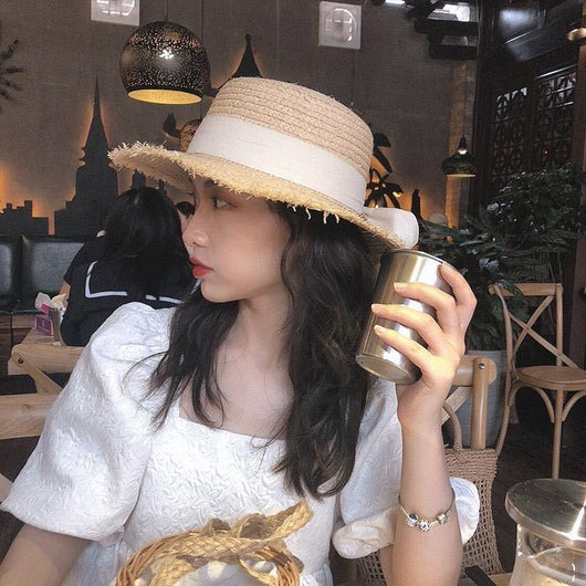 Sombrero de Rafia Elegante Japonés con Moño para Playa