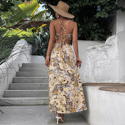 Vestido Elegante Halter Estampado sin Mangas para Vacaciones - Image 10