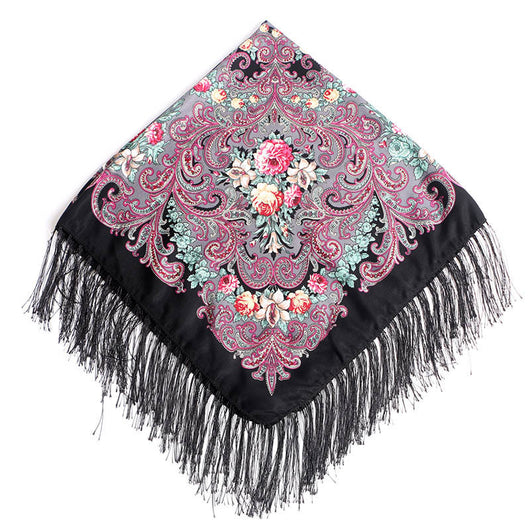 Pañuelo Cuadrado de Algodón y Lino con Flecos Estampado - Image 28