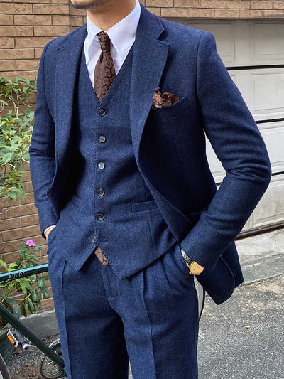 Traje Slim Fit Espiga Retro Lana Otoño Invierno para Hombre - Image 19