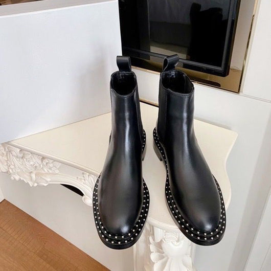 Botas Cortas de Cuero Estudadas Estilo Británico para Mujer - Image 8