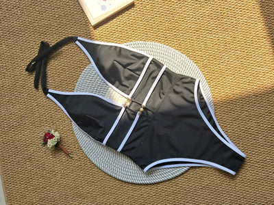 Traje de Baño Enterizo con Tirantes - Diseño Cruzado Negro y Blanco - Image 20