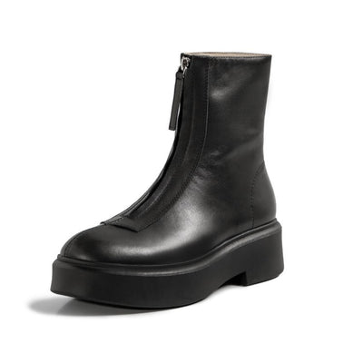 Botas Motociclista de Cuero con Cierre Frontal - Estilo Versátil