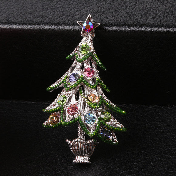 Broche Navideño Árbol Retro con Diamantes