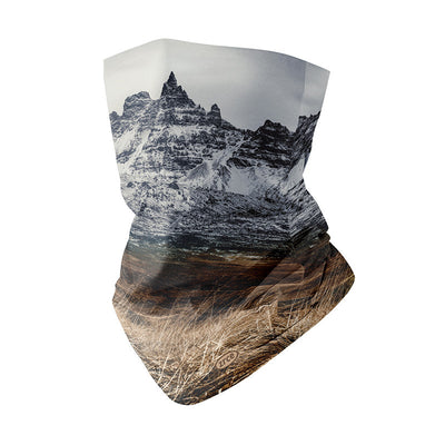 Polyester neck gaiter with a dynamic blue and white ocean wave pattern, suitable for fishing and outdoor activities.