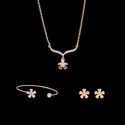 Conjunto de Tres Piezas: Pulsera y Aretes de Flores en Aleación