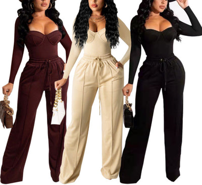 Pantalón Casual con Cordones y Blusa Elegante - Conjunto Coordinado Monocromo