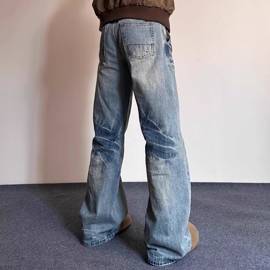 Pantalones Hombre Estilo Retro Desgastado con Rayas de Rayo y Textura de Bambú - Image 3
