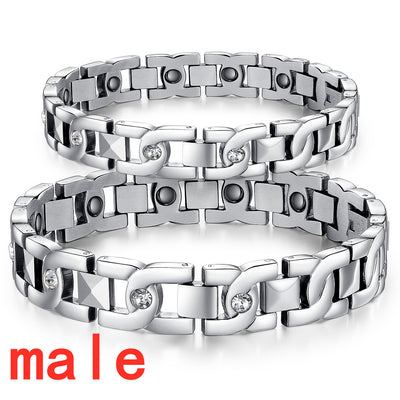 Pulsera de Pareja en Acero Titanio con Cristales Brillantes - Image 21