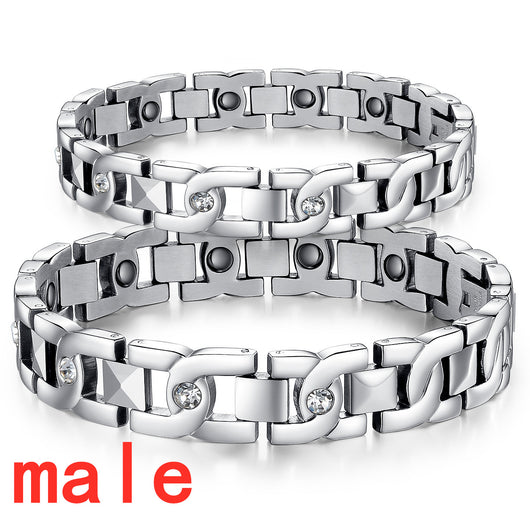 Pulsera de Pareja en Acero Titanio con Cristales Brillantes - Image 21
