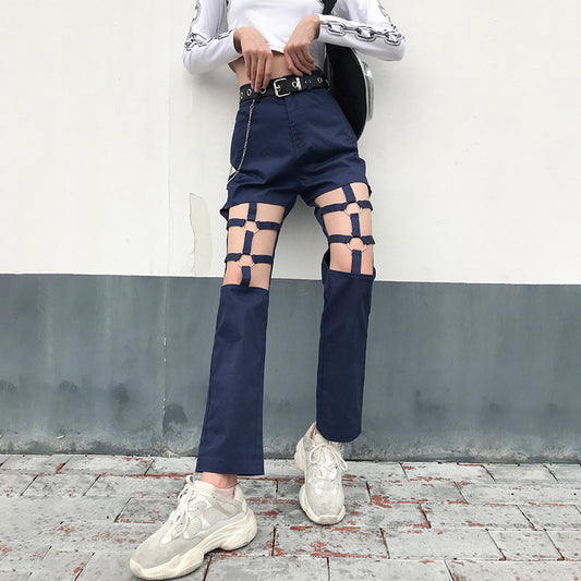 Overol Retro Hueco Cintura Alta Mujer - Pantalón Recto Holgado Estilo Europa