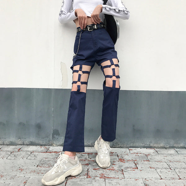 Overol Retro Hueco Cintura Alta Mujer - Pantalón Recto Holgado Estilo Europa